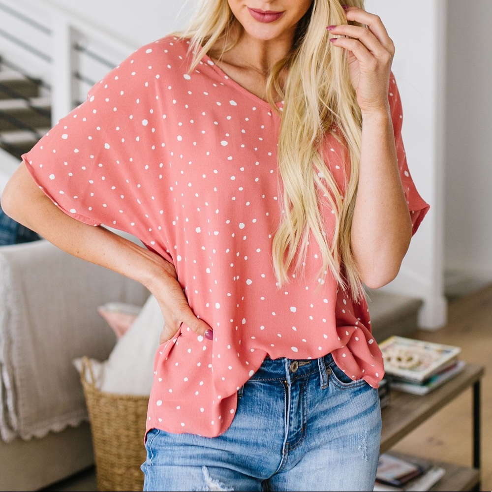 On The Dot Blouse In Coral - Picture 1 of 8